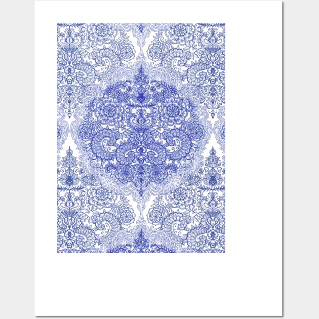 Happy Place Doodle in Cornflower Blue, White & Grey Wall Art by micklyn